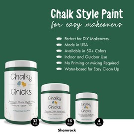 Chalky Chicks 4 Fl Oz Matte Shamrock (Dark Green) Chalk Paint for Furniture Without Sanding - No Prep Furniture Paint No Sanding All in One for Crafts, Wood, Walls, Cabinet, Metal, Dresser, Farmhouse