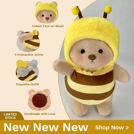 Cuddly Teddy Bear Collection – Different Styles with Changeable Outfits! Plush Toys for Boys & Girls:_Happy Little Honey Bee Brown Bear