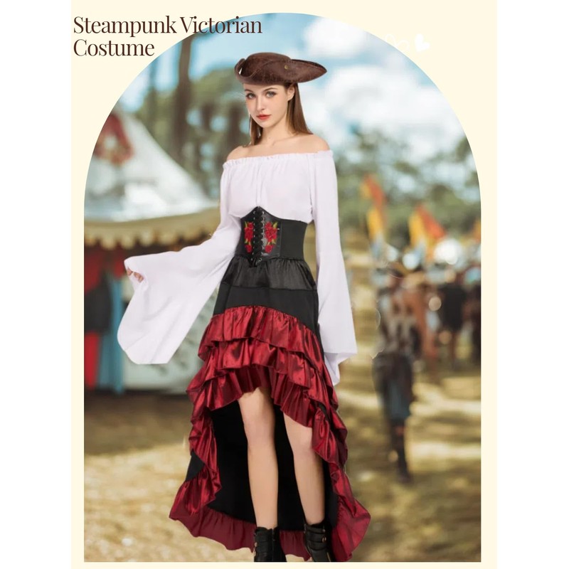 Women's Pirate Costumes Dress Renaissance Top Pirate Skirt with Corset