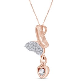 AFFY Round Sparkling White Cubic Zirconia Butterfly Heart Pendant Necklace 14k Rose Gold Over Sterling Silver with 18" Chain