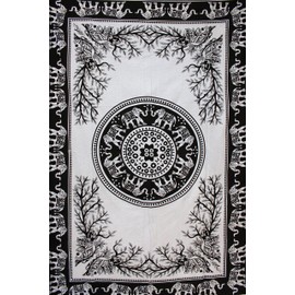 GIFTS Mango Elephant Mandala Wall Decor, Black and White Tapestry, Size 139.7 x 203.2 cm Approx.