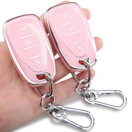 Wnilian 2-Pack Compatible with Chevy Key fob Cover Keychain for 2016 2017 2018 2019 2020 2021 2022 2023 2024 Trailblazer,Spark,Equinox,Blazer,Traverse,Cruze Limited,Sonic 3 Buttons Pink