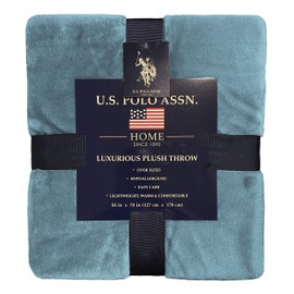 U.S. Polo Assn. Oversized Lightweight Throw Blanket for Bed/Sofa - Soft Fleece Couch Blankets and Throws - Cozy Decorative Bedding - 50"x70"/Ocean