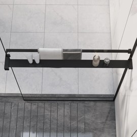vidaXL Aluminum Shower Shelf for Walk-in Shower Wall – Black, Lightweight, Wall-Mounted with Towel Holder, Minimalist Design, Easy Assembly, Fits Various Glass Thicknesses