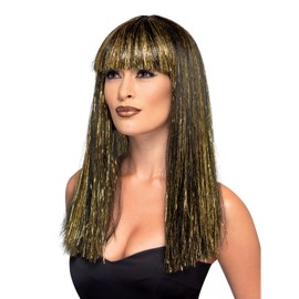Smiffys Egyptian Goddess Wig, Black with Gold Tinsel, Legends & Myths Fancy Dress, Ancient Egypt Dress Up Wigs