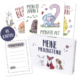 KNECKES 48 high-quality baby milestone cards / Milestone baby cards including beautiful gift box and guide, the ideal gift for a birth, christening or baby shower for girls and boys