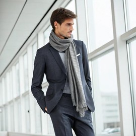 LA FERANI Men's Summer Scarf Cashmere 180 x 70 cm Thin for Formal Occasions Suit Elegant Style Classic Men's Scarf Gift for Him, light grey
