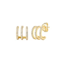 XENOX® Trio Hoop Earrings - Women's Earrings Made of High-Quality 925 Sterling Silver with Zirconia Stones, Sterling Silver, No Gemstone