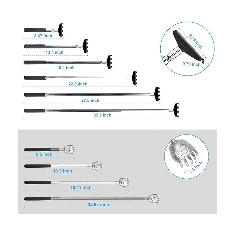 Oversized Back Scratcher Gift Set, 2 Pack, Portable Extendable Stainless