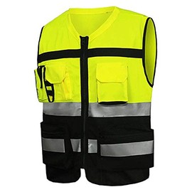 TOOLSTAR Reflective Safety Vest, High Visibility Vest 2 Band 360°Reflective Safety Vests Waistcoat Jacket with Multi-Pocket Zipper for Emergency, First Responder, Landscaping (1 Pack, Yellow, L)