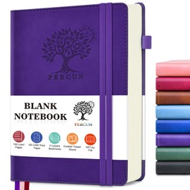 PERCUN Blank Journal Ntebook for Men & Women, 160 Pages Blank Journals for Writing, Drawing,Sketch Book,5.9" x 8.5" Leather Sketchbook, Unlined Notebook for Work, School, Art - Purple