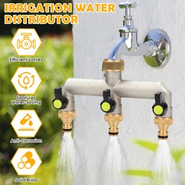 TYBYBB TYBYBB Wasserverteiler 3 Wege Wasseranschluss Verteiler 3/4" Wasserhahn Verteiler aus Messing mit Adapter 1/2" und Kugelhahn, f??r Haus und Garten zum Einstellen und Absperren des Wasserflusses