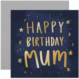 Old English Co. Happy Birthday Mum Card - Female Gold Cosmic Stars Greeting Card for Women | Special Birthday Card for Mothers and Her - Gold Foil | Blank Inside & Envelope Included
