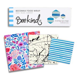 Bee Kind® Beeswax Food Wrap - 3 Pack (S,M,L) - Handmade in Canada - Handpainted Designs - Premium Quality (Liquorice)