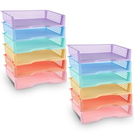Teenyyou Set of 12 Colorful Turn in Trays Classroom Plastic Stackable Paper Tray Classroom Teachers Desk Organizer Bin for Office Home Teachers Organization and Storage,9 x 13 x 3 Inches(Morandi)
