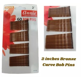 Annie 2'' Bobby Pins Bronze Hair jumbo  Curve Pins Bob Pins 60 Pack