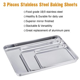 TeamFar TeamFar Baking Sheet Set of 3, Stainless Steel Cookie Sheet Baking Tray Pan, Healthy & Non Toxic, Mirror Finish & Rust Free, Easy Clean & Dishwasher Safe
