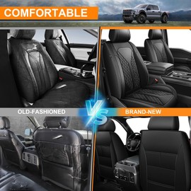 JIAMAOXIN Front Seat Covers for Ford F150 2009-2024 2025 - F250/F350/F450 2017-2024 2025: Custom Faux Leather Truck Seat Covers Car Cushion (2 PCS Front,Black)