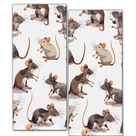 ainori Cute Mouse 2 Pack Hand Towels, 14.5x28 Inch Towel Set with Whimsical Cartoon Rat Pattern, Soft Absorbent Polyester, for Bathroom Kitchen Cabin Home Decor Gifts for Adults