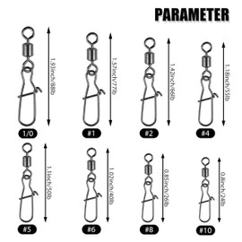 100Pcs Fishing Rolling Barrel Swivel with Duo Lock Snap Connector, High Strength Black Nickel Copper Swivel with Quick Change Snap Clip Tackle for Freshwater Saltwater Fishing (6#)