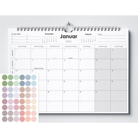 Huurdies® Wandkalender 2026 – A4+ - Monatskalender mit Feiertagen, To-do-Liste, Notizen & 48 Morandi Stickern – Spiralbindung & Aufhänger – 22 x 32 cm