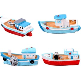 2 Pcs Blue Miniature Dollhouse Boat Mini Fishing Boat Model Mediterranean Decor Resin Desktop Boat Ornament Ocean for Beach Miniature Boat Decorations, and Coastal Decor Accessories ﻿