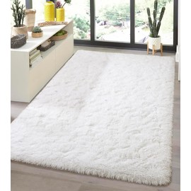 Andecor Soft Fluffy Bedroom Rugs, 4 x 6 Feet Indoor Shaggy Plush Area Rug for Boys Girls Kids Baby College Dorm Living Room Home Decor Floor Carpet, White