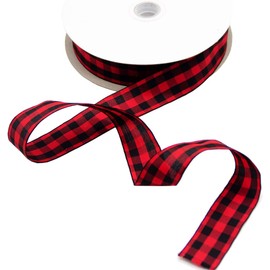 Deloky 50 Yard Large Buffalo Plaid Ribbon-1.0 Inch Black and Red Lumberjack Check Ribbon for Lumberjack Party, Christmas, Valentine's Gift,DIY Craft Decoration (red)