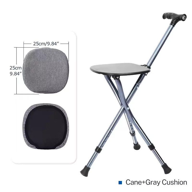 Lefeke Folding Walking Cane with Seat, Adjustable Height & LED