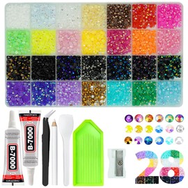 26000 Pcs Nail Parts Glass Stone Bedazzling Kit, Includes 2 Glue and 5 Tools, 3mm SS 12 Multicolor Resin Drill Flatback Beads, Mosaic Gems, Non-Hotfix Technology, Mosaic Jewelry, DIY Nail Art