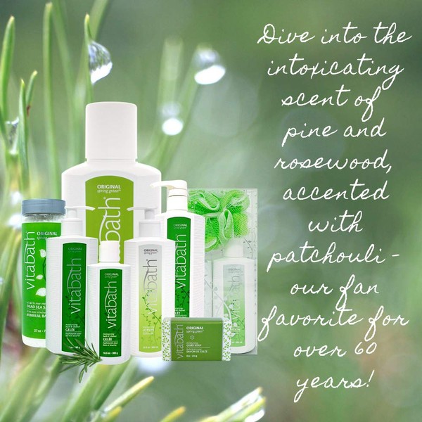 Vitabath Original Spring Green Moisturizing Bath & Shower Gel Wash Invigorating Botanical Skin Rejuvenation Hydrating Dry Skincare Body Cleanser & Foaming Gelee - 128 oz