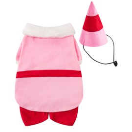 Dog Pink Elf Costume for Pets Party Winter Warm Clothes Dog Christmas Outfit with Cap (Pink, X-Large)