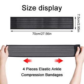 Rbenxia 4 Pieces of Black Elastic Ankle Compression Bandage Adjustable Ankle Strap Heel Brace Wraps Breathable Ankle Band for Stabilising Ligament, Joint Pain, Sport (70 cm)