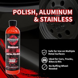 Renegade Products - Esmalte de metal líquido rojo - Esmalte de metal y eliminación de arañazos de coche, para uso en cromo, acero inoxidable y aluminio, limpiador y pulido para coches, camiones,