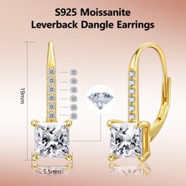 KRKC Moissanite Earrings, 1.0ct-2.0ct D Color Lab Created Diamond Earring, 14k White Gold Plated Sterling Silver Dangle Earrings S925 Leverback Drop Earring for Women Hypoallergenic Jewelry for Gifts