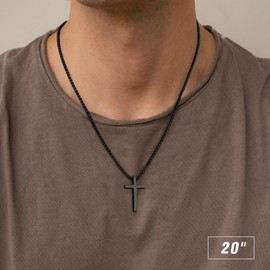 M MOOHAM Cross Necklace for Boys Gifts - Confirmation First Communion Easter Gifts for Teen Teenage Boy, Black Stainless Steel Cross Pendant Necklace for Men Boys Chain 20 Inch