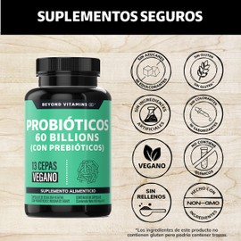 Probioticos 60 Billion UFC + Prebióticos+ inulina de agave | 13 cepas | Fórmula Completa | Con Tecnología de microencapsulación de 4 capas | Para Hombres y Mujeres | Desarrollado por científicos | Sin Rellenos| Vegano|60 cápsulas