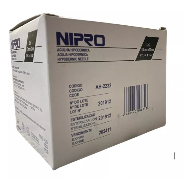 Nipro Aguja HiPodérmica Nipro 22gx32mm (1 1/4 ) Negra Caja 100u