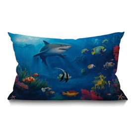 BGBDEIA Oblong Cushion Cover Farmhouse 12x20 Inch Soft Linen Throw Pillowcase Under Sea Fish Sharks Pillow Cover for Couch Bed Sofa Chair,30 x 50 cm