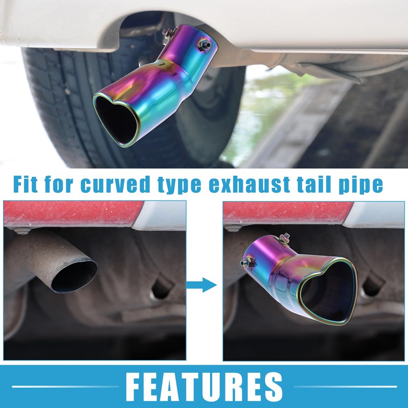 X AUTOHAUX Car Curved Exhaust Tip Pipe Heart Shape 2.36"
