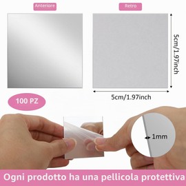 100 specchietti autoadesivi da incollare a mosaico, in acrilico, 5 x 5 cm, quadrati, flessibili, per fai da te, camera da letto, bagno, decorazione da parete