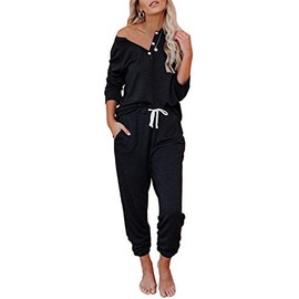 AUTOMET Lounge Sets for Women Loungewear Sets with Jogger Sweatpants Sweatsuits 2 Piece Outfits Black
