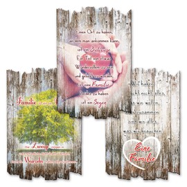 Kreative Feder Set of 3 Decorative Wooden Signs with Saying | Wall Picture Family Love | Shabby Chic Country House Style | Wall Decoration 30 x 20 cm