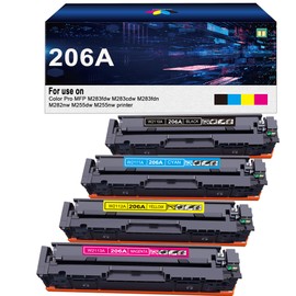 206A MFP M283cdw Toner - Replacement for HP 206A W2110A Compatible for HP Color Laserjet Pro MFP M283fdw M283cdw ,Laserjet Pro M255dw M255nw Printer Ink (Black Cyan Magenta Yellow)