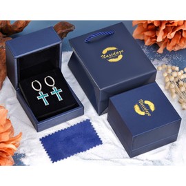 Genuine Turquoise Cross Earrings 925 Sterling Silver Turquoise Earrings Vintage Western Religious Cross Turquoise Jewelry for Men, Small, Sterling Silver, No Gemstone