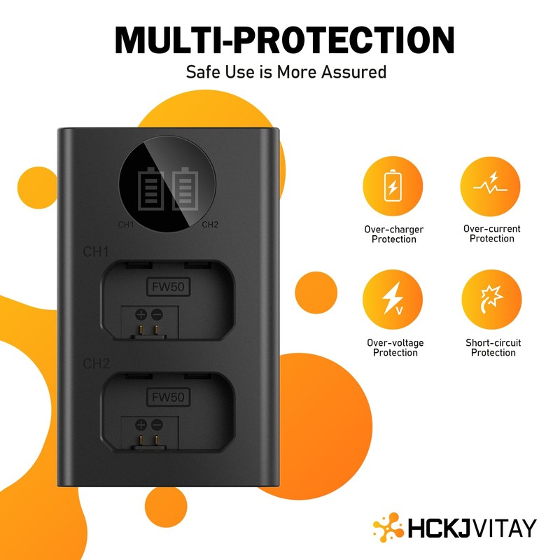 NP-FW50 Dual Cameras Battery Charger for Sony ZV-E10 Alpha A6000