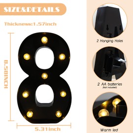 DyingSwan LED Marquee Numbers, Light Up Numbers for Party, Small Light Up Letters, Battery Powered Lighted Number for Birthday or Home Decor (Black, 8)