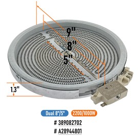 389082702 Range Cooktop 8"/5" Dual Radiant Surface Element Burner 2200/1000W 9 inch, Compatible with Frigidaire Kenmore GE, Replaces 316049703, 316049705, 316049707, 318178001, WB30X24134