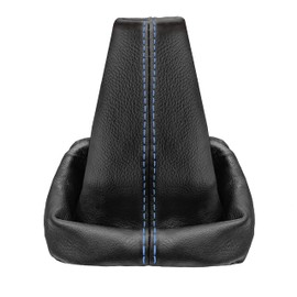 L & P Car Design Shift Boot Cover Genuine Leather Compatible with VW Passat B5 MK5 5 V 1996-2005 Manual Transmission Black Blue Stitch