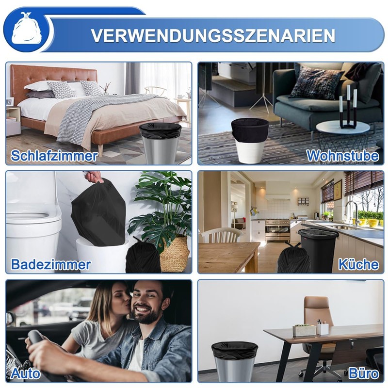 XUXRUS 5 L Bin Liners, Black, Small Bin Liners, Suitable